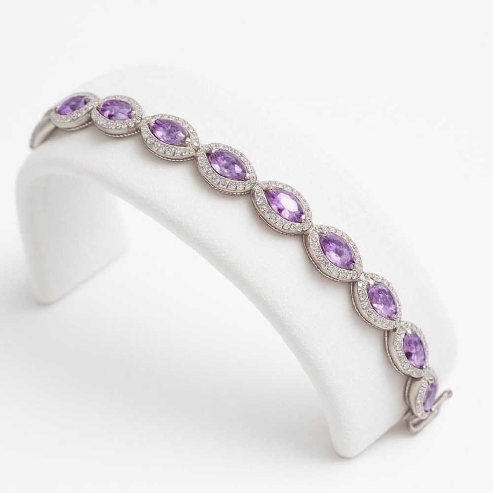 925 Sterling Silver CZ Bracelet 7.5" Cubic Zirconia Jewelry
